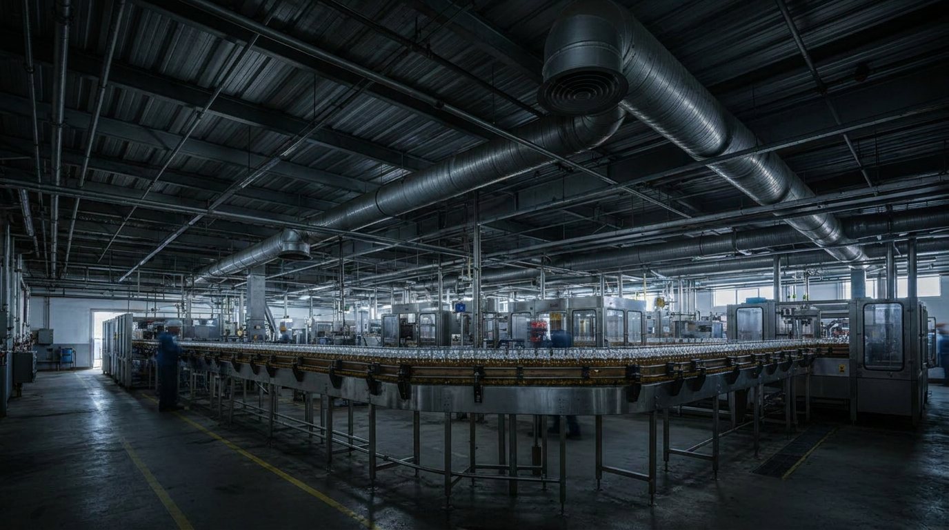 Produktionshalle vor dem Schallschutz: hoher Lärmpegel, ohne Schallabsorber