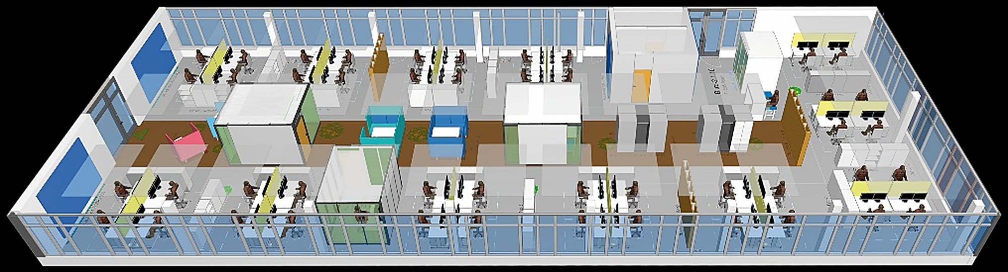 Büroakustik: 3D-Modell einer Büroetage zur Planung der Sprachverständlichkeit